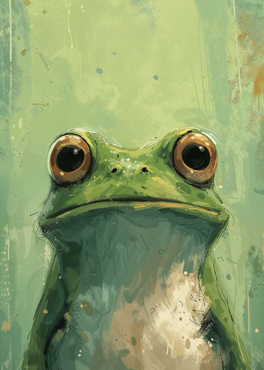 Green Gaze Frog' Poster, picture, metal print, paint by Tomoo