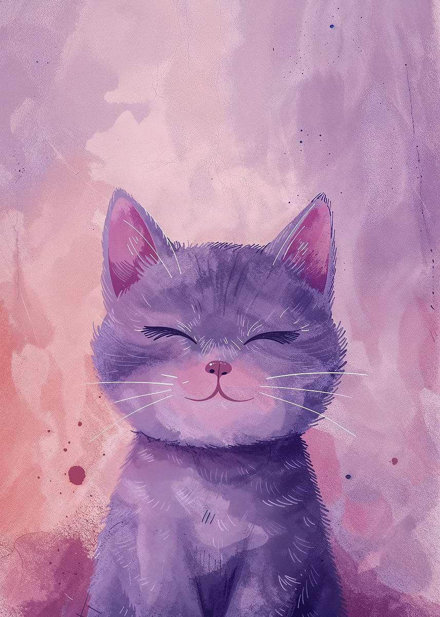 Smiling Purple Cat' Poster, picture, metal print, paint by