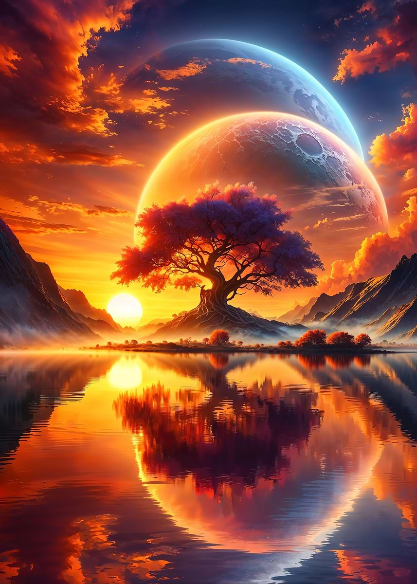 Astral Sunset Dreamscape — from the Alien Worlds collection, a Pixaverse metal print