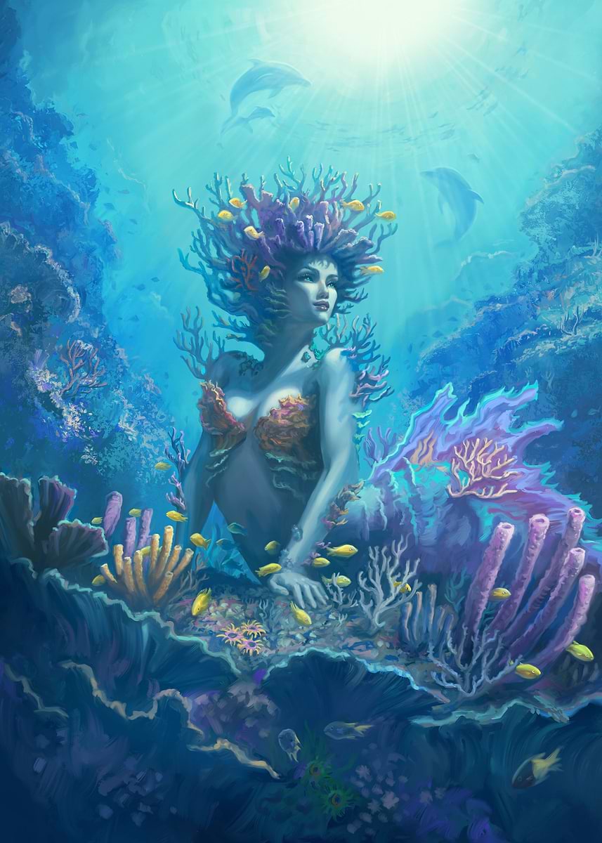 Coral Mermaid' Poster, picture, metal print, paint by Yasu