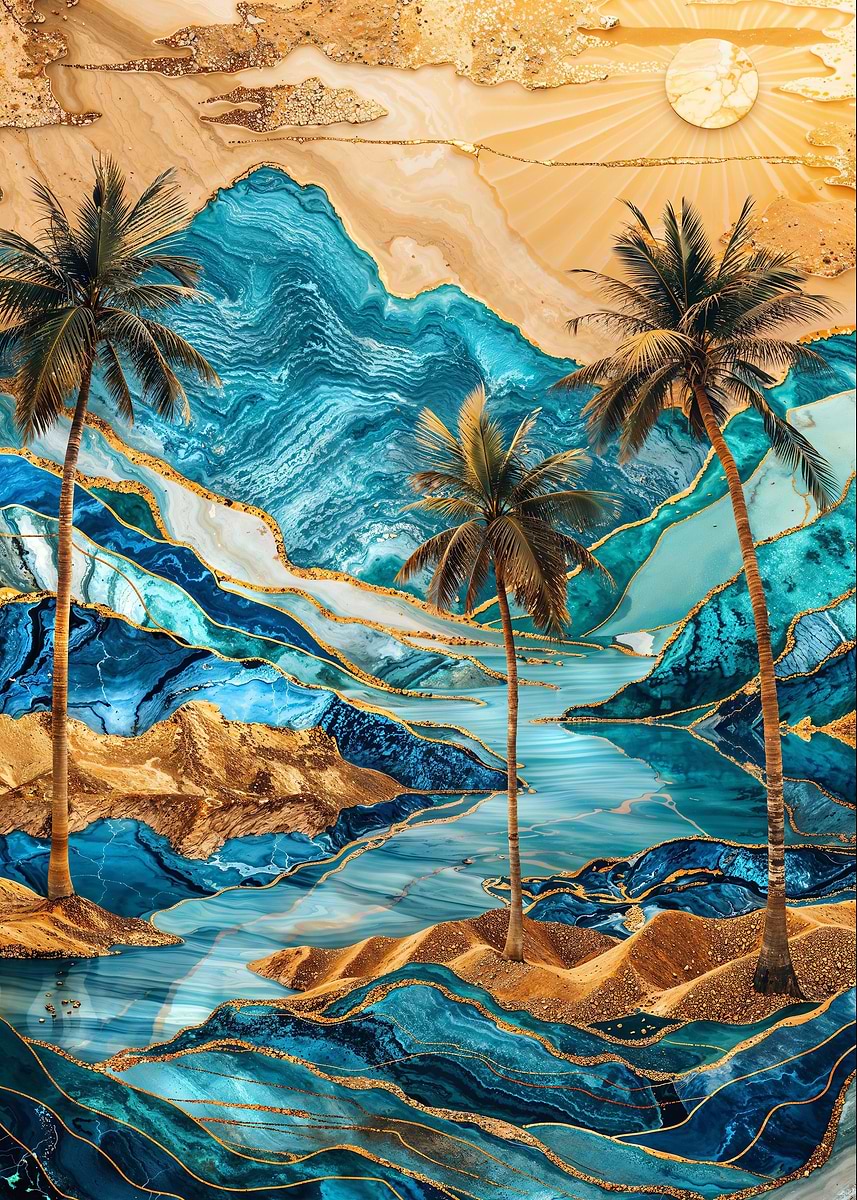 Desert Oasis Kintsugi Art — from the Abstract Nature Kintsugi collection, a Pixaverse metal print