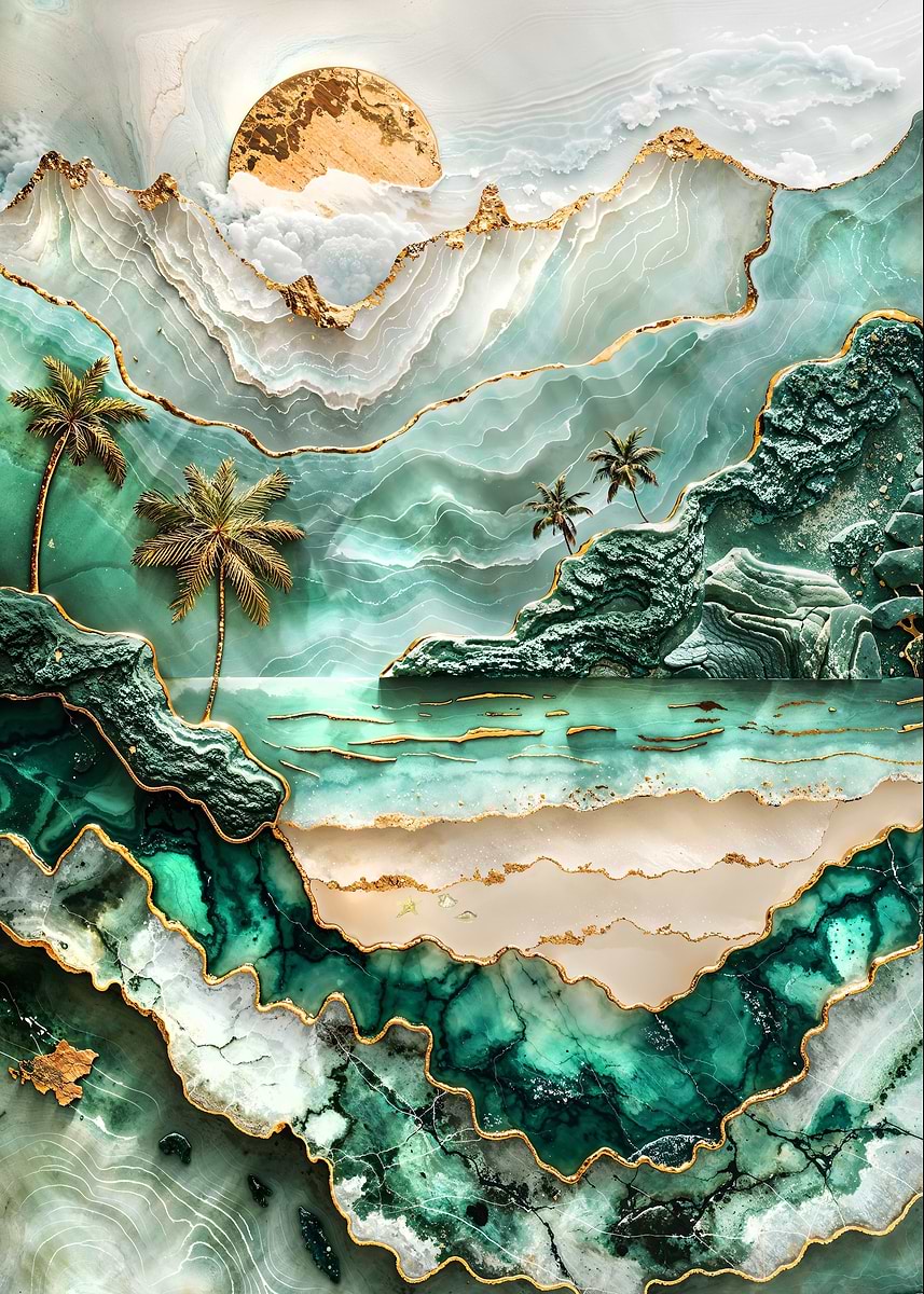 Jade Sea Lagoon Kintsugi — from the Abstract Nature Kintsugi collection, a Pixaverse metal print
