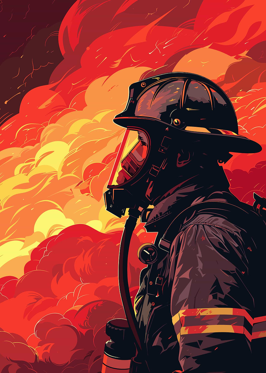 'Firefighter Illustration' Poster, picture, metal print, paint by Mesh ...