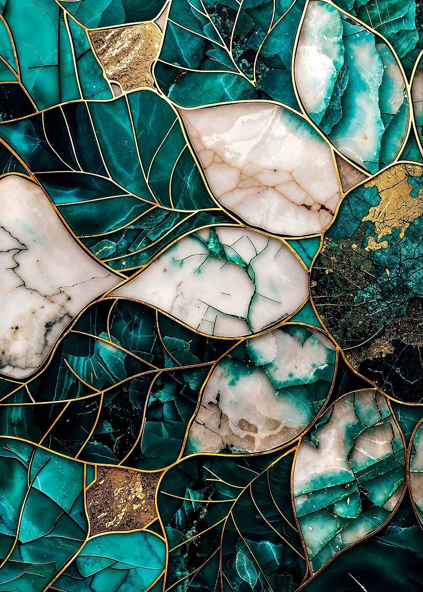 Abstract Jade Sunflower — from the Abstract Nature Kintsugi collection, a Pixaverse metal print