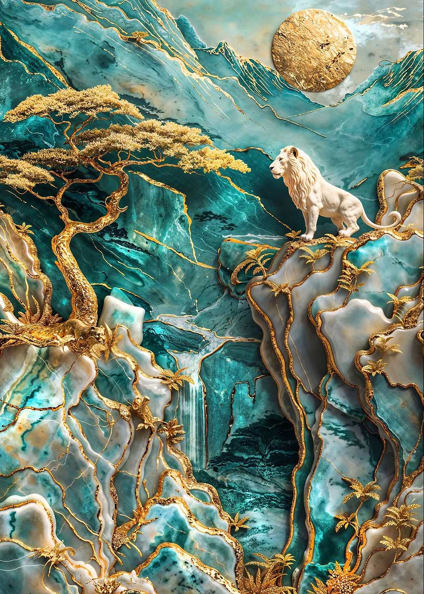 Lion Kings Realm Kintsugi — from the Abstract Nature Kintsugi collection, a Pixaverse metal print