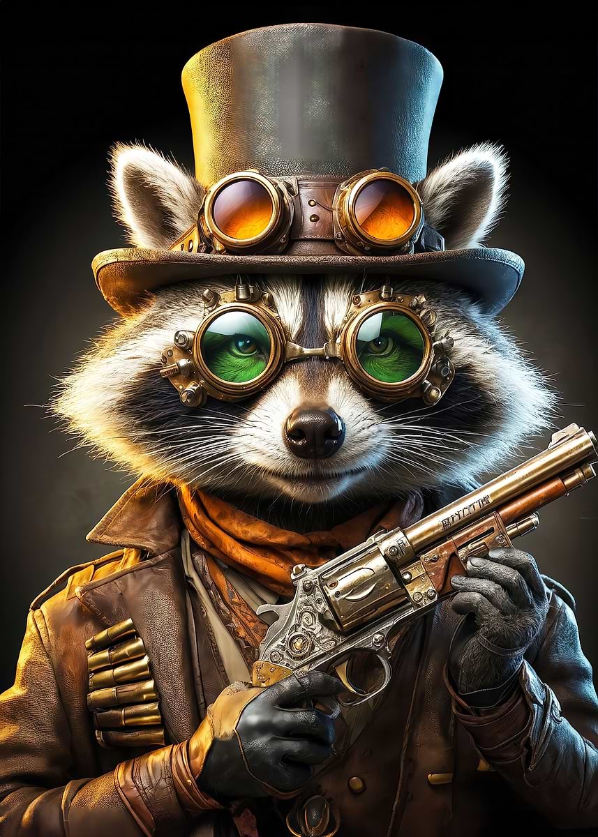 'Steampunk Raccoon ' Poster, picture, metal print, paint by Michael ...