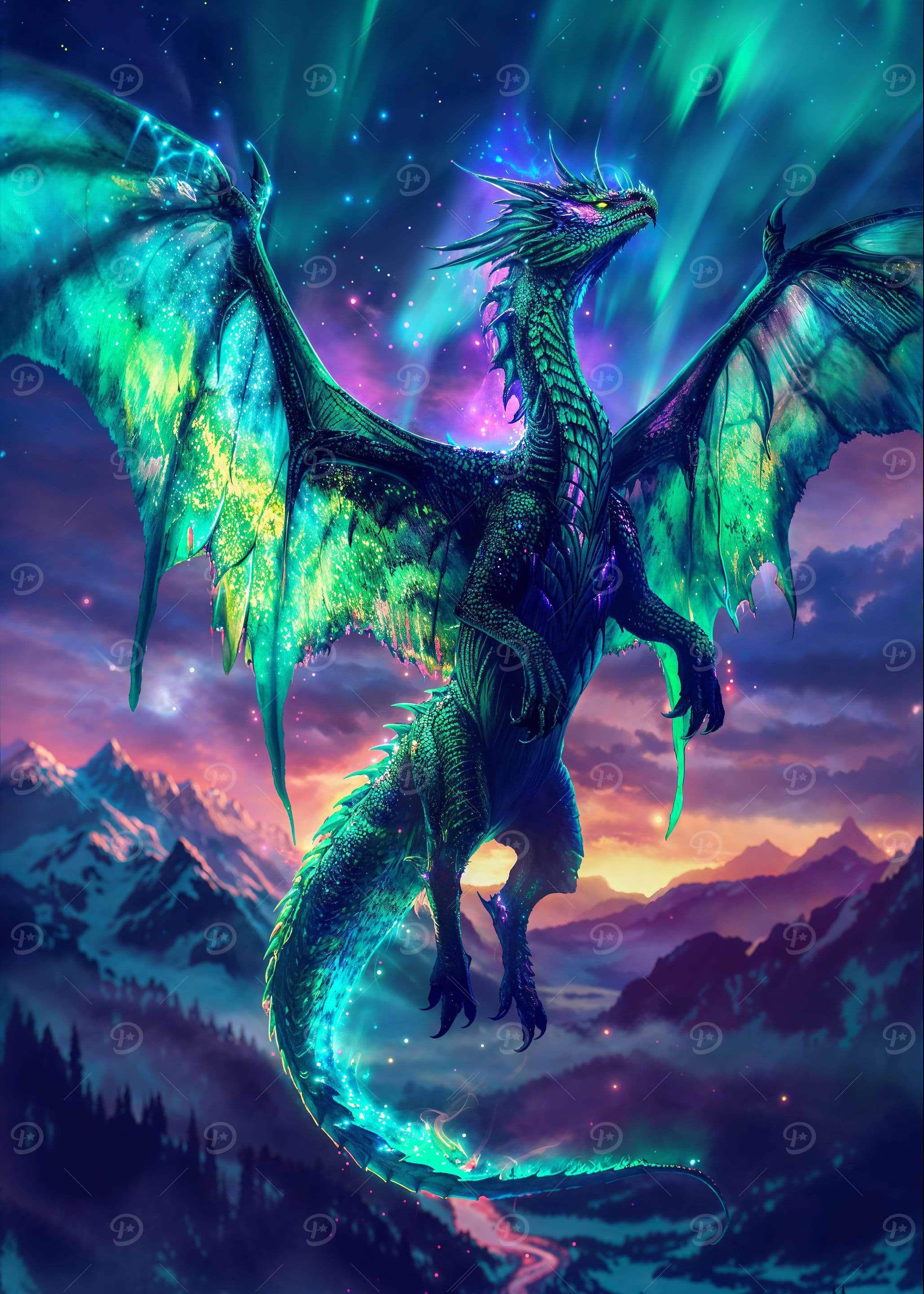 Aurora Seraphim Dragon — from the Dragons Lair collection, a Pixaverse metal print
