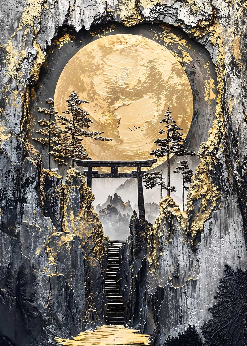 Full Moon Shrine Gateway — from the Precious Metal Reforged collection, a Pixaverse metal print