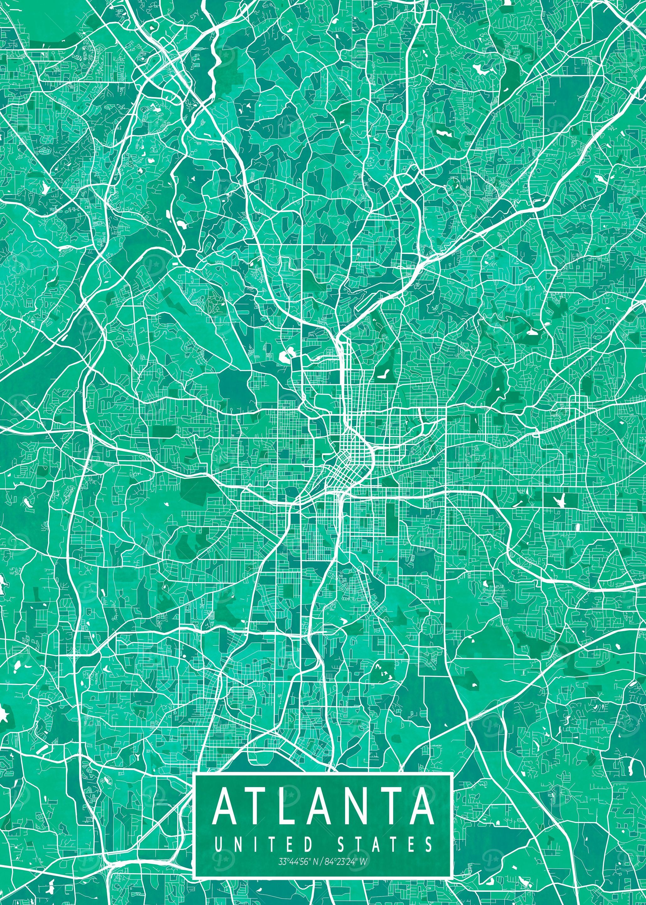 'Atlanta Map Watercolor' Poster, picture, metal print, paint by deMAP ...