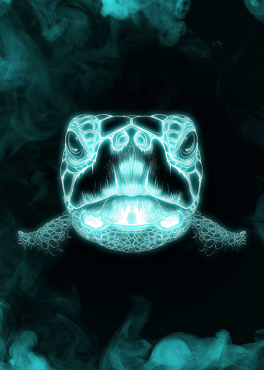 'Turtle Head Neon Blue' Poster, picture, metal print, paint by Omarific ...