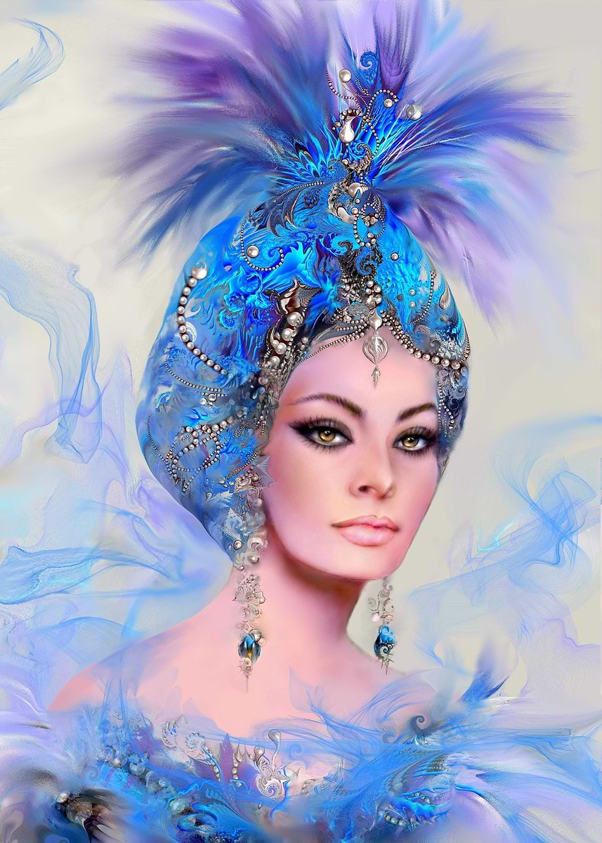 Woman In Blue Ink 'Lady in Blue' Poster, picture, metal print, paint by Natalia Rudzina ...