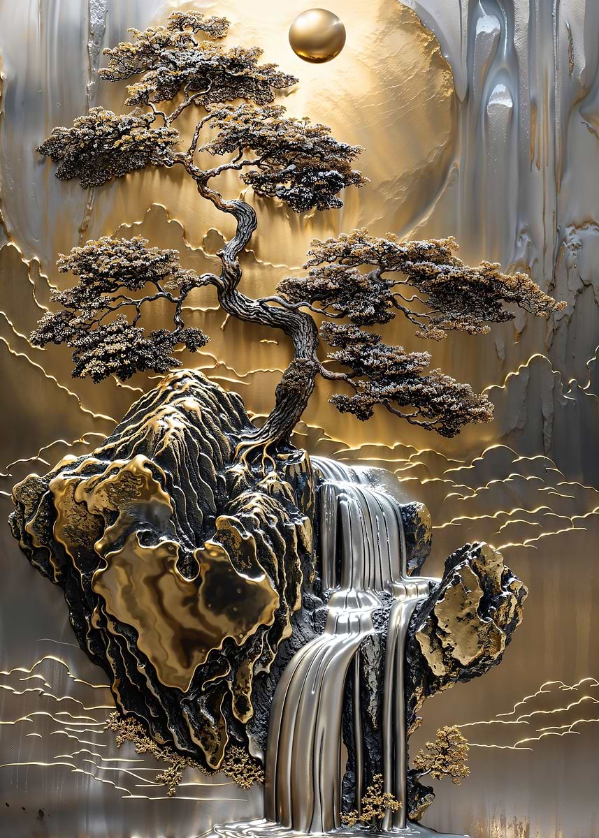 Precious Bonsai Tree Dream — from the Precious Metal Reforged collection, a Pixaverse metal print