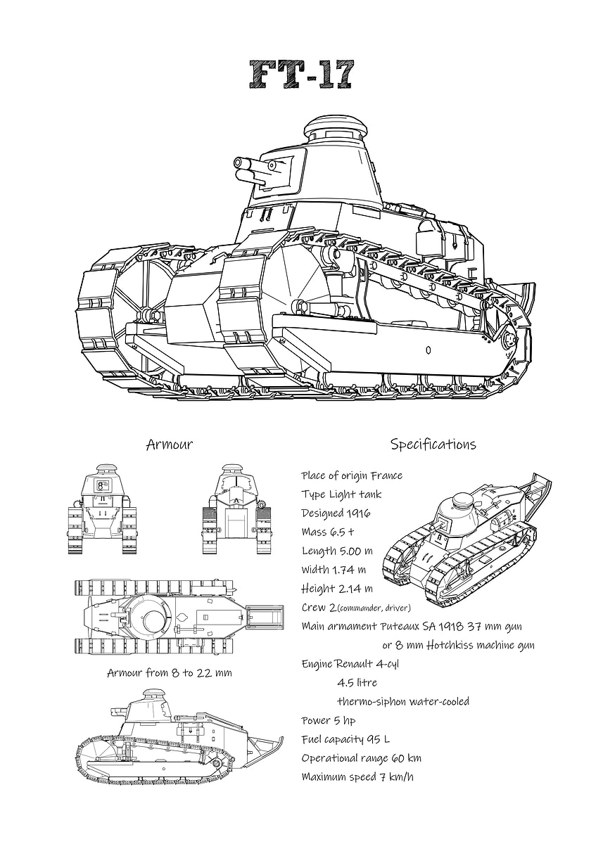 FT 17 WW1 tank wot' Poster, picture, metal print, paint by POTATO