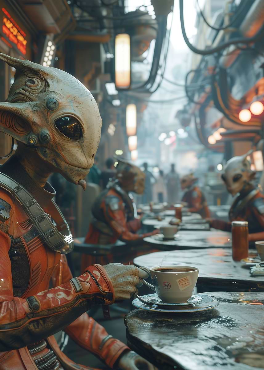 'Alien Coffee Lovers' Poster, picture, metal print, paint by ...