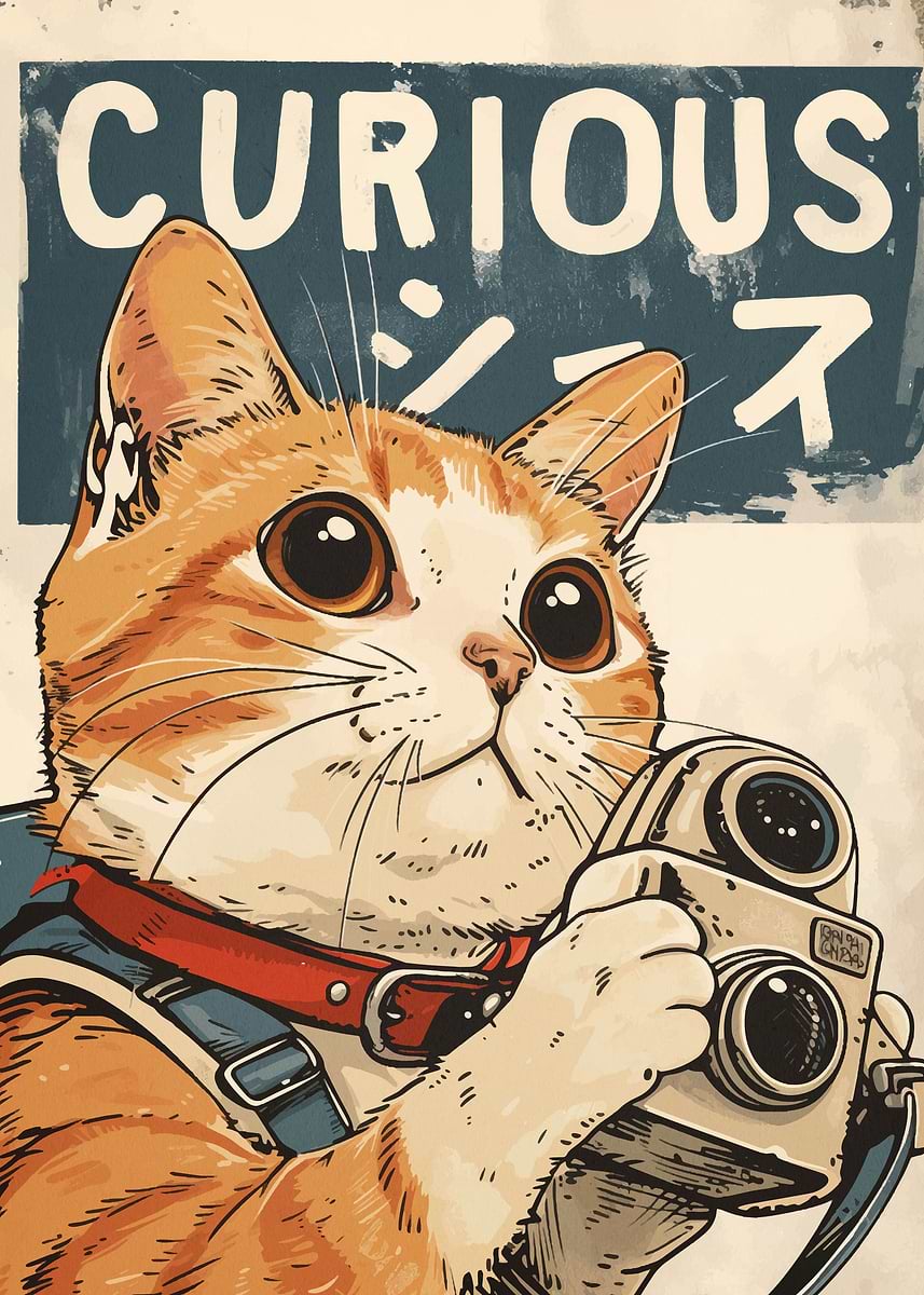 Cat Vintage' Poster, picture, metal print, paint by