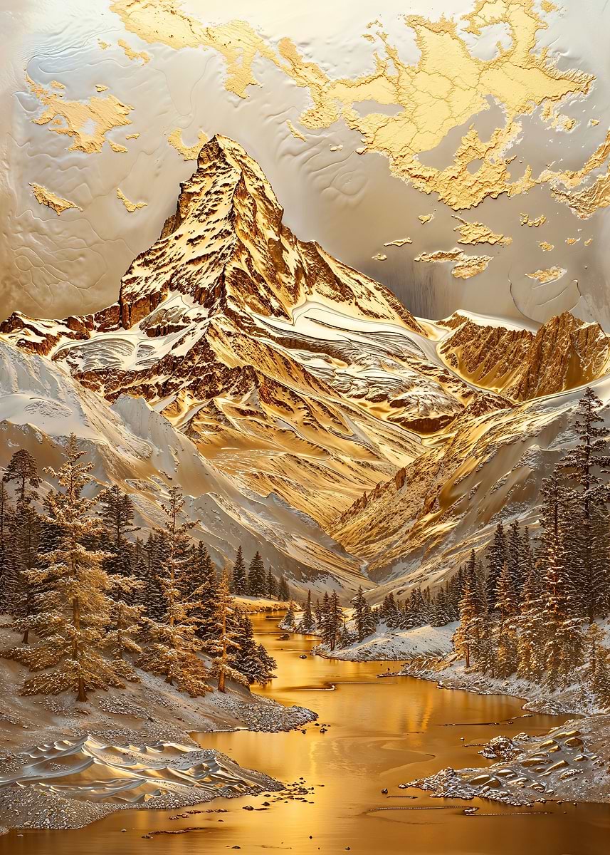 Gilded Matterhorn Majesty — from the Precious Metal Reforged collection, a Pixaverse metal print