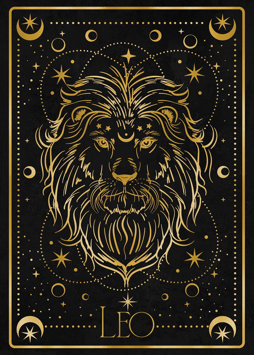 LEO様A2ゴールド&A4_3枚 Leo Zodiac Line Art Print: August Birthday Gift (digital