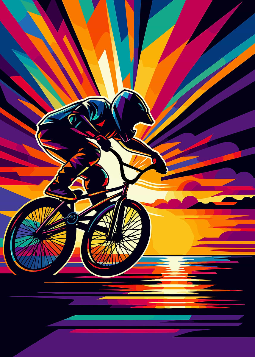 絵画 bmx BMX sunset wpap pop art' Poster, picture, metal print, paint by du