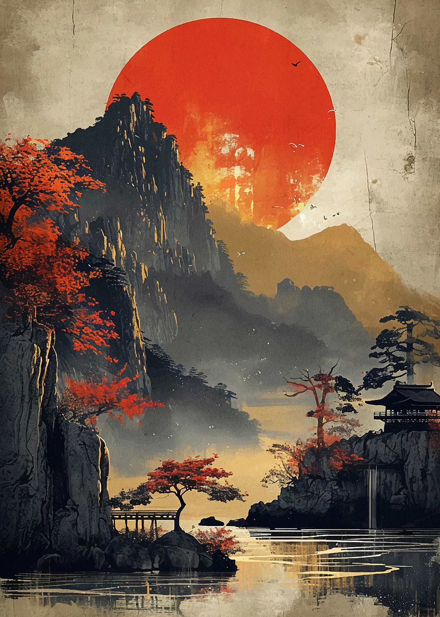 Japanese Landscape Nature' Poster, picture, metal print, paint by
