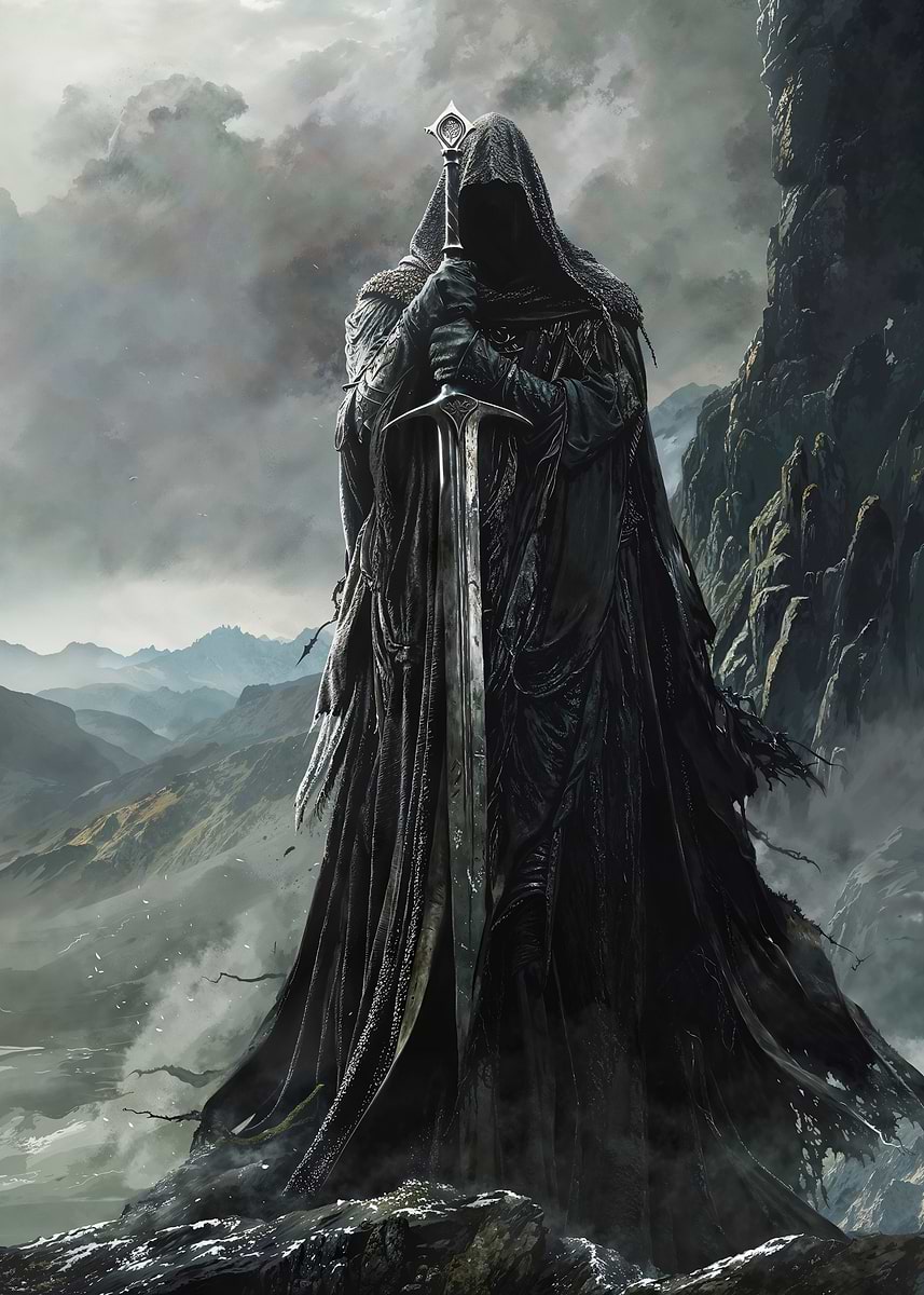 Shadowed Swordbearer — from the Forgotten Fantasy Realms collection, a Pixaverse metal print