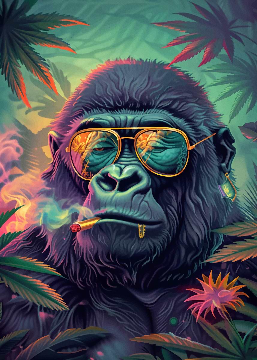 Marijuana Monkey' Poster, picture, metal print, paint by Atlas