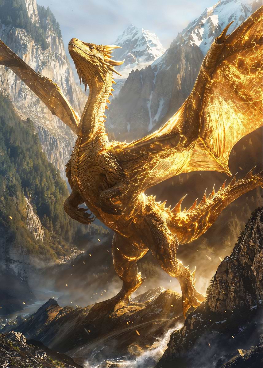 Noble Goldvein Dragon — from the Dragons Lair collection, a Pixaverse metal print