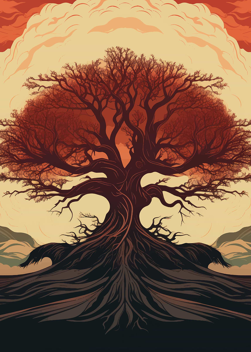 'Tree in the evening' Poster, picture, metal print, paint by 友達 | Displate