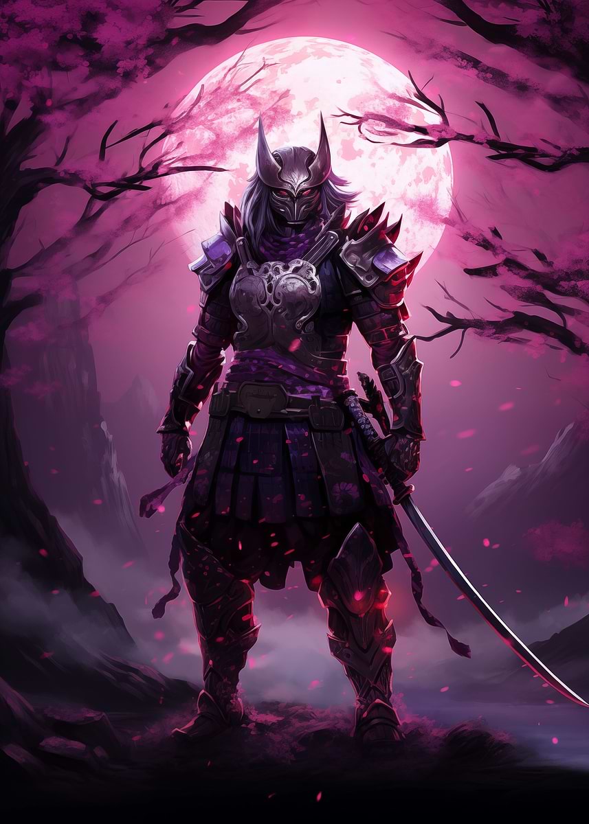 japanese samurai in sakura' Poster, picture, metal print, paint by