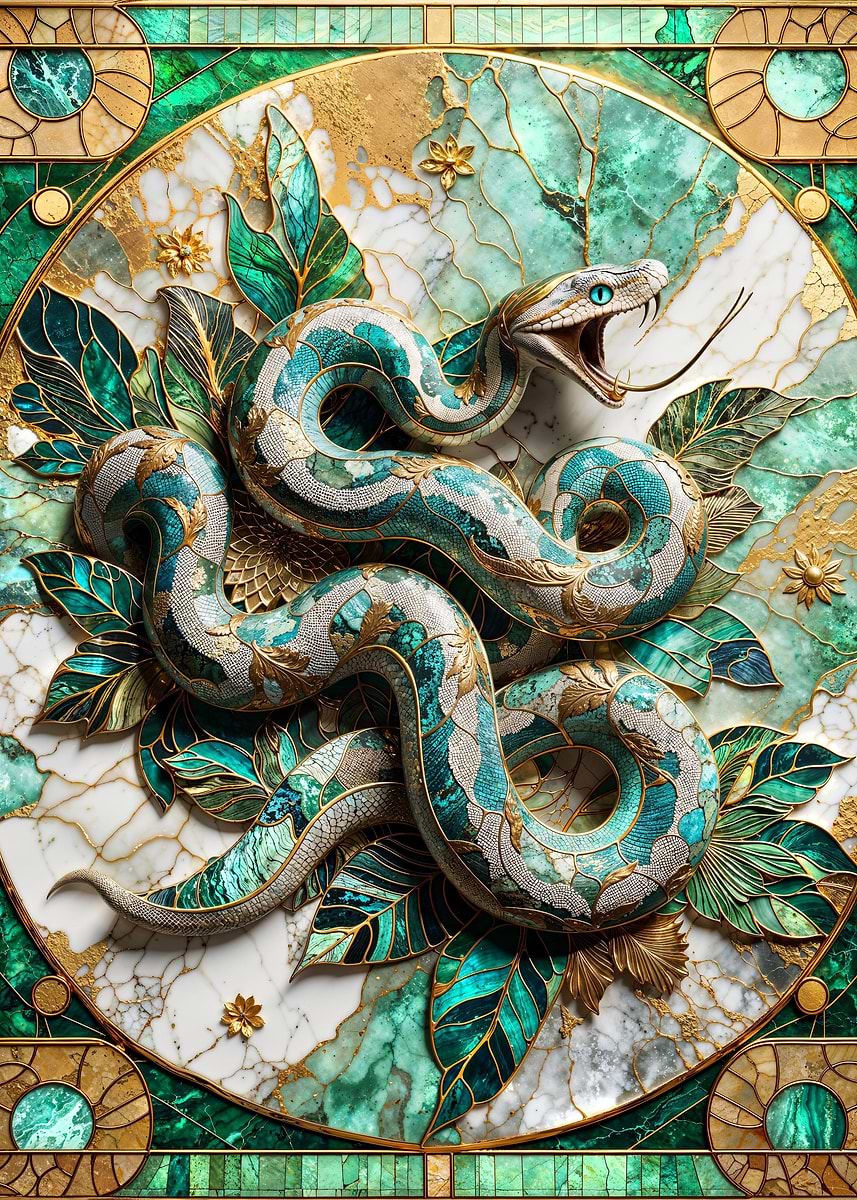 Abstract Snake Kintsugi — from the Abstract Nature Kintsugi collection, a Pixaverse metal print