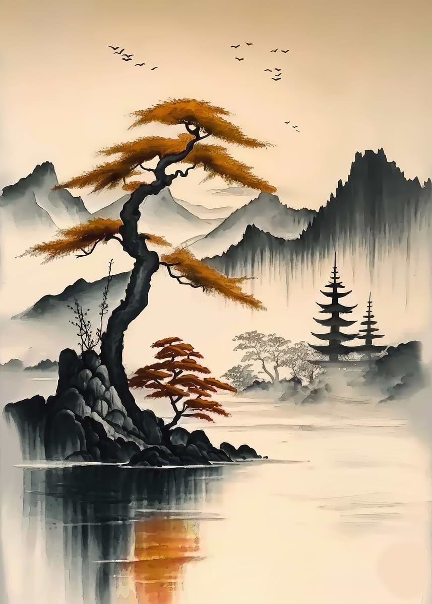 'A Japanese tree Landscape' Poster, picture, metal print, paint by ...