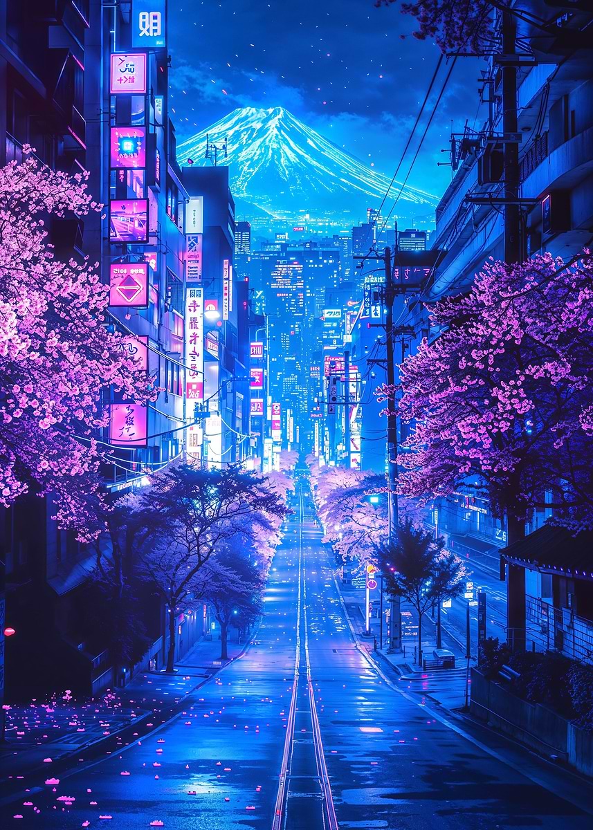 Futuristic Fuji Neon Bloom — from the Soul Of Japan collection, a Pixaverse metal print