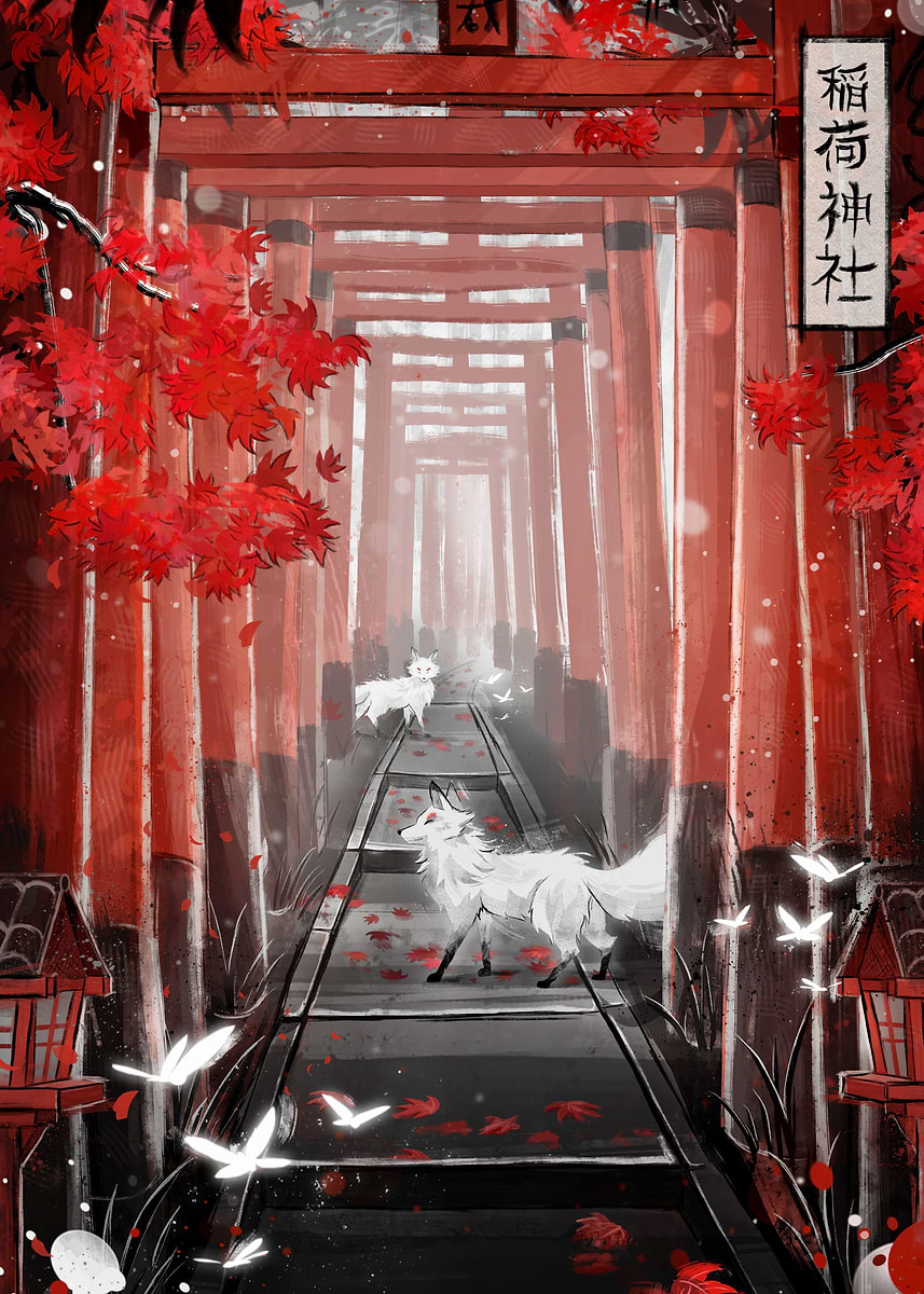 Fushimi Inari Japan Rubyar' Poster, picture, metal print, paint by