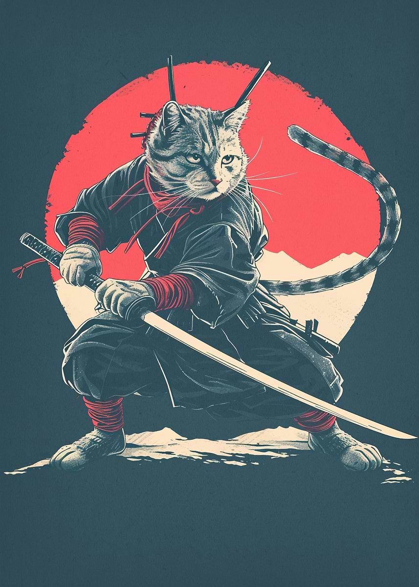 Cat Ninja Samurai' Poster, picture, metal print, paint by EPL