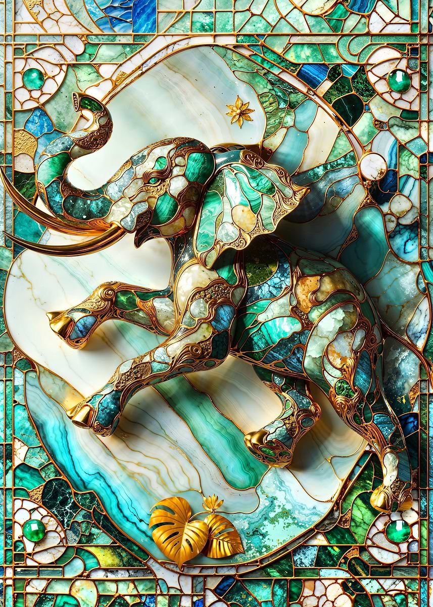 Abstract Elephant Kintsugi — from the Abstract Nature Kintsugi collection, a Pixaverse metal print