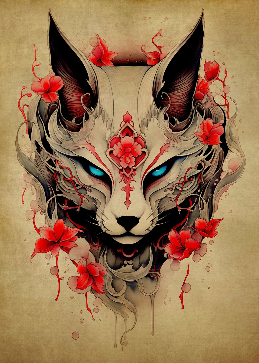Kitsune Fox No10' Poster, picture, metal print, paint by Boot Hill