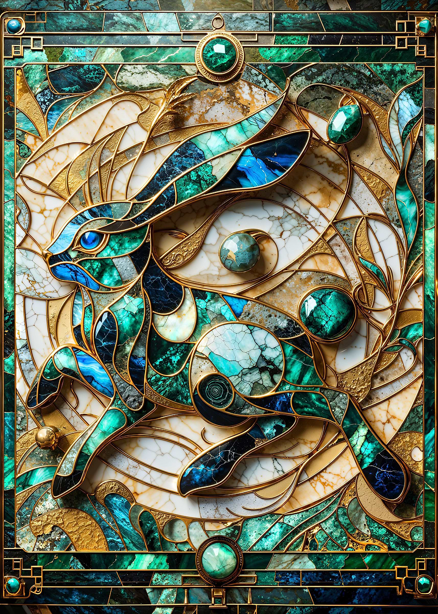 Abstract Rabbit Kintsugi — from the Abstract Nature Kintsugi collection, a Pixaverse metal print