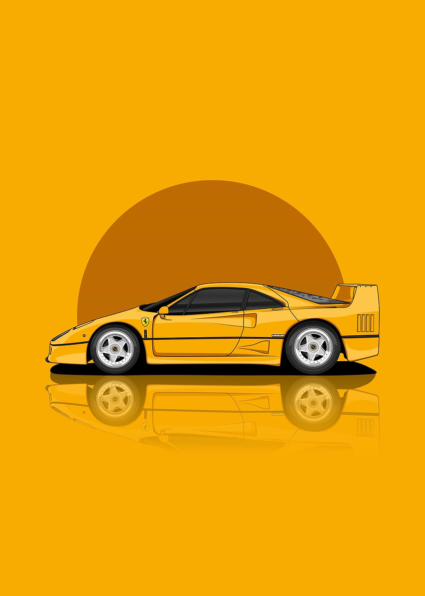 1989 ferrari f40 Yellow' Poster, picture, metal print, paint