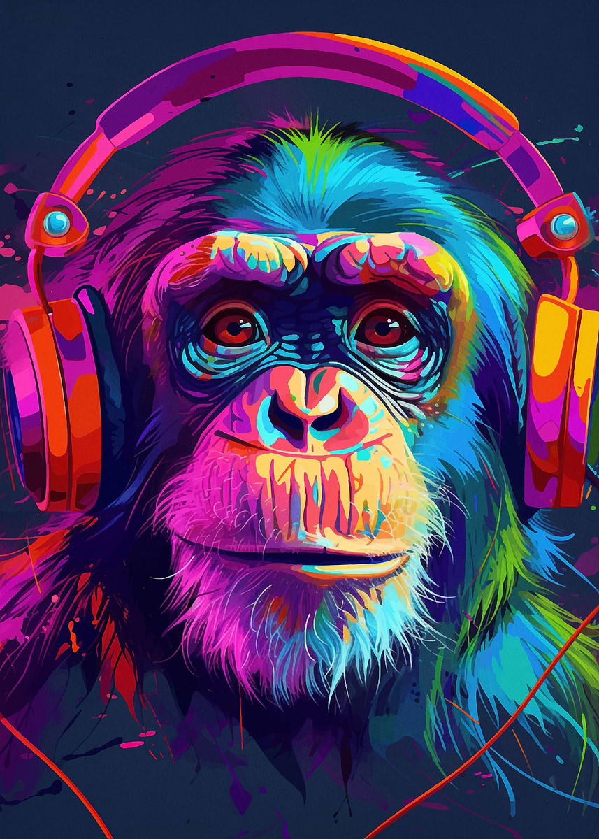 Monkey headphone dj music Poster, Picture & Metal Print – Wildlife