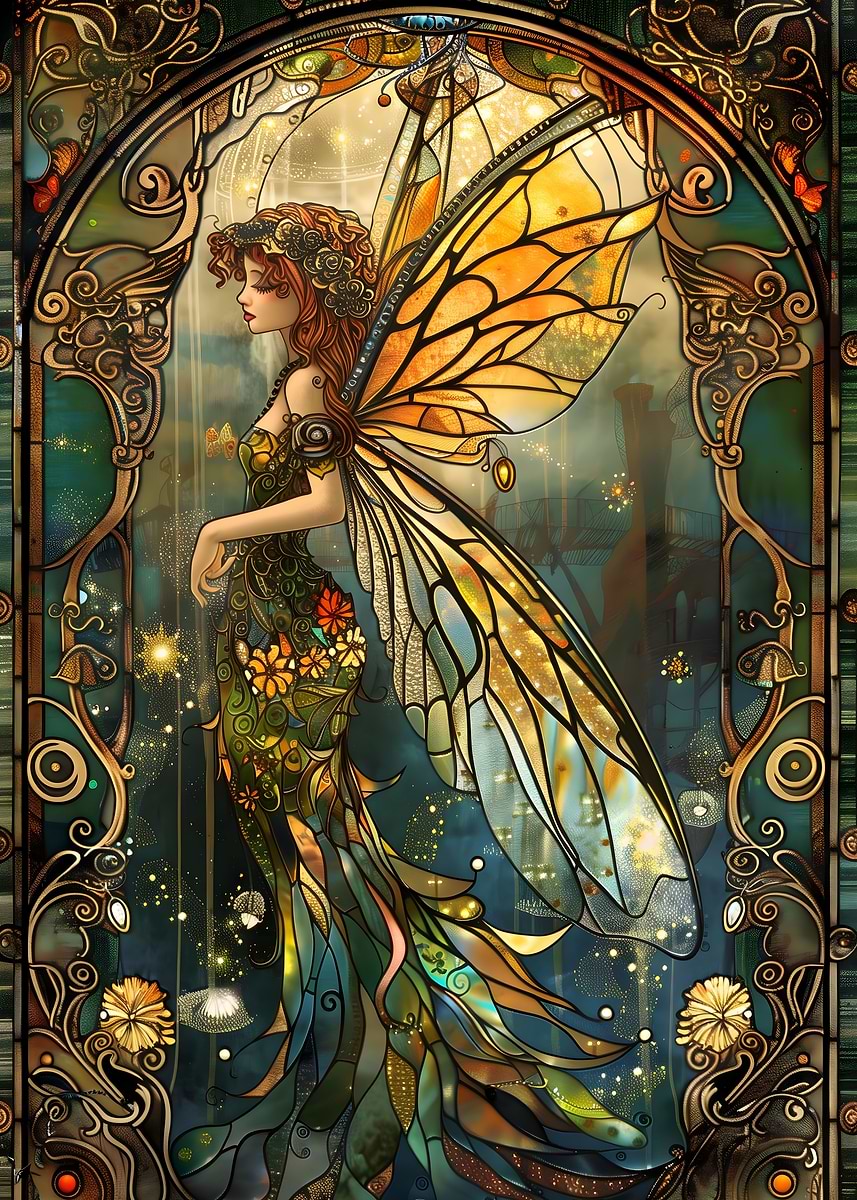 Fairy Stained Glass' Poster, picture, metal print, paint by Dennex
