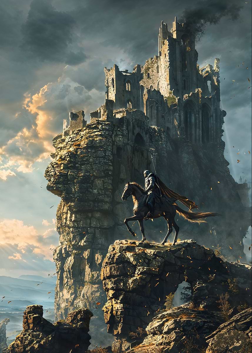 Whispers of Ruined Realms — from the Forgotten Fantasy Realms collection, a Pixaverse metal print