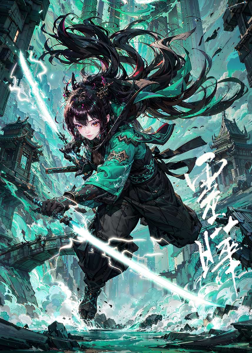 Anime Girl Cyberpunk Ninja' Poster, picture, metal print, paint by