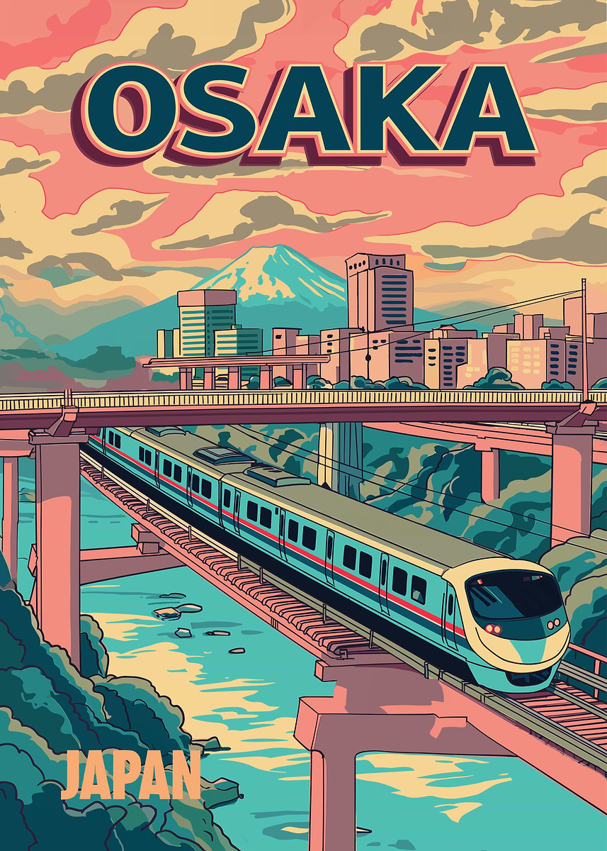Retro Osaka Japan Travel' Poster, picture, metal print, paint by
