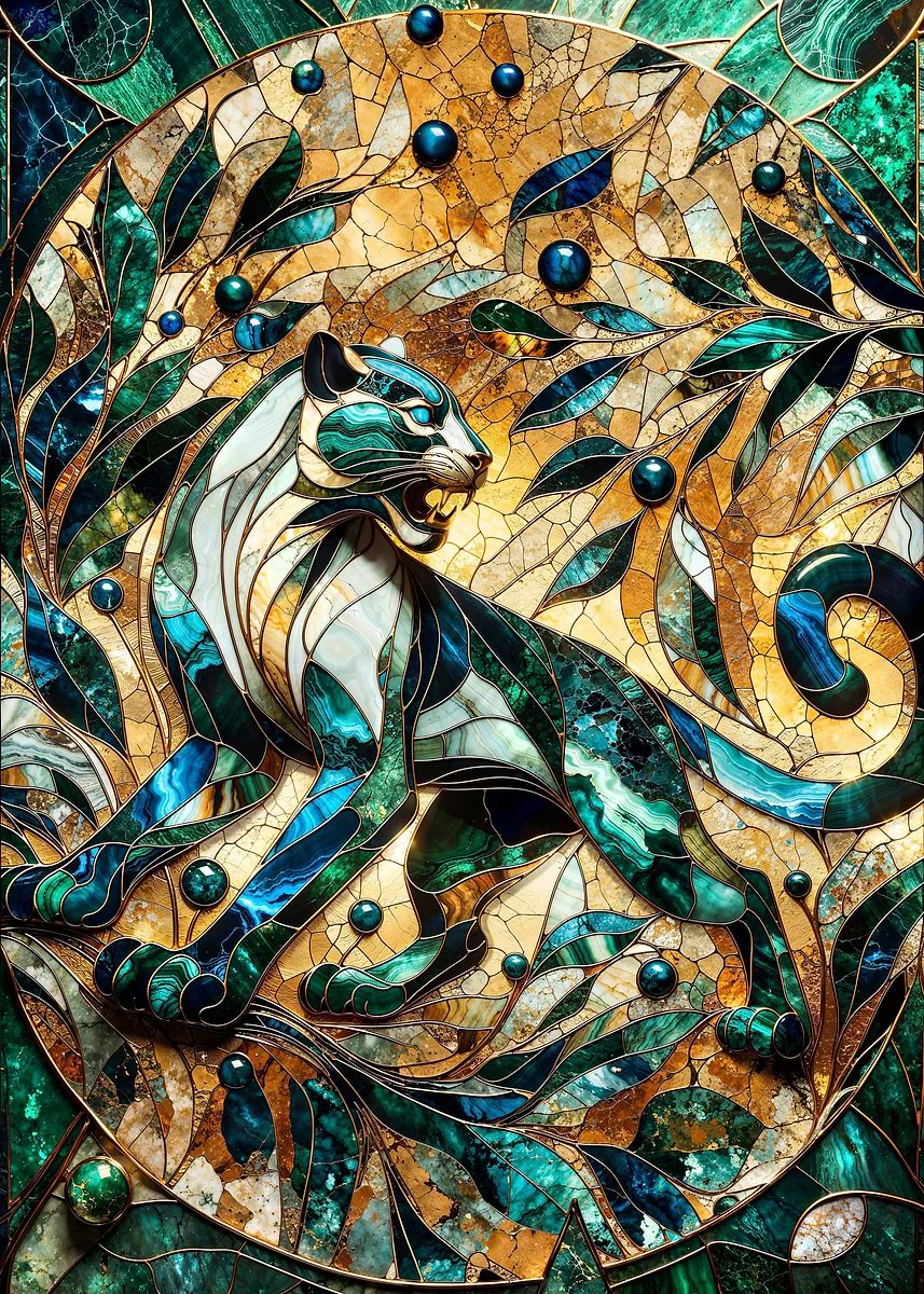 Abstract Panther Kintsugi — from the Abstract Nature Kintsugi collection, a Pixaverse metal print
