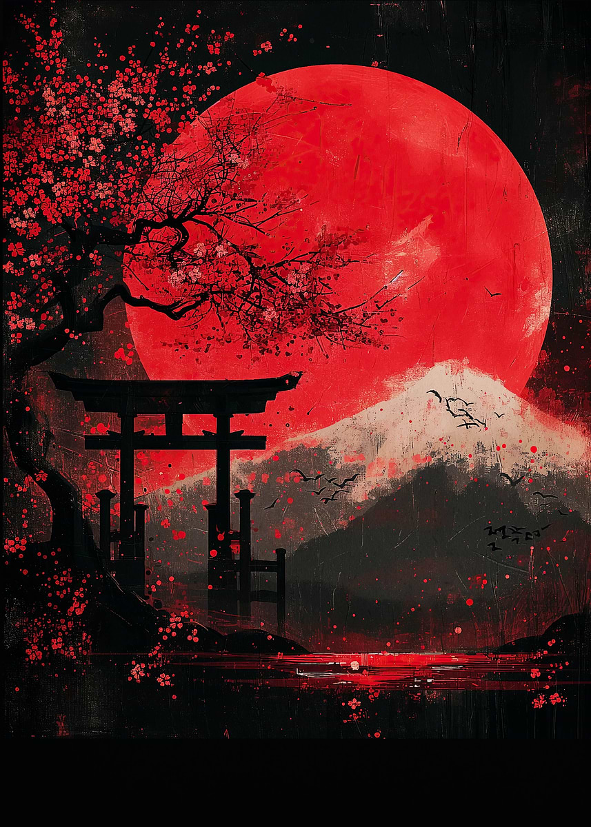 red japanese' Poster, picture, metal print, paint by DonnaAnselm