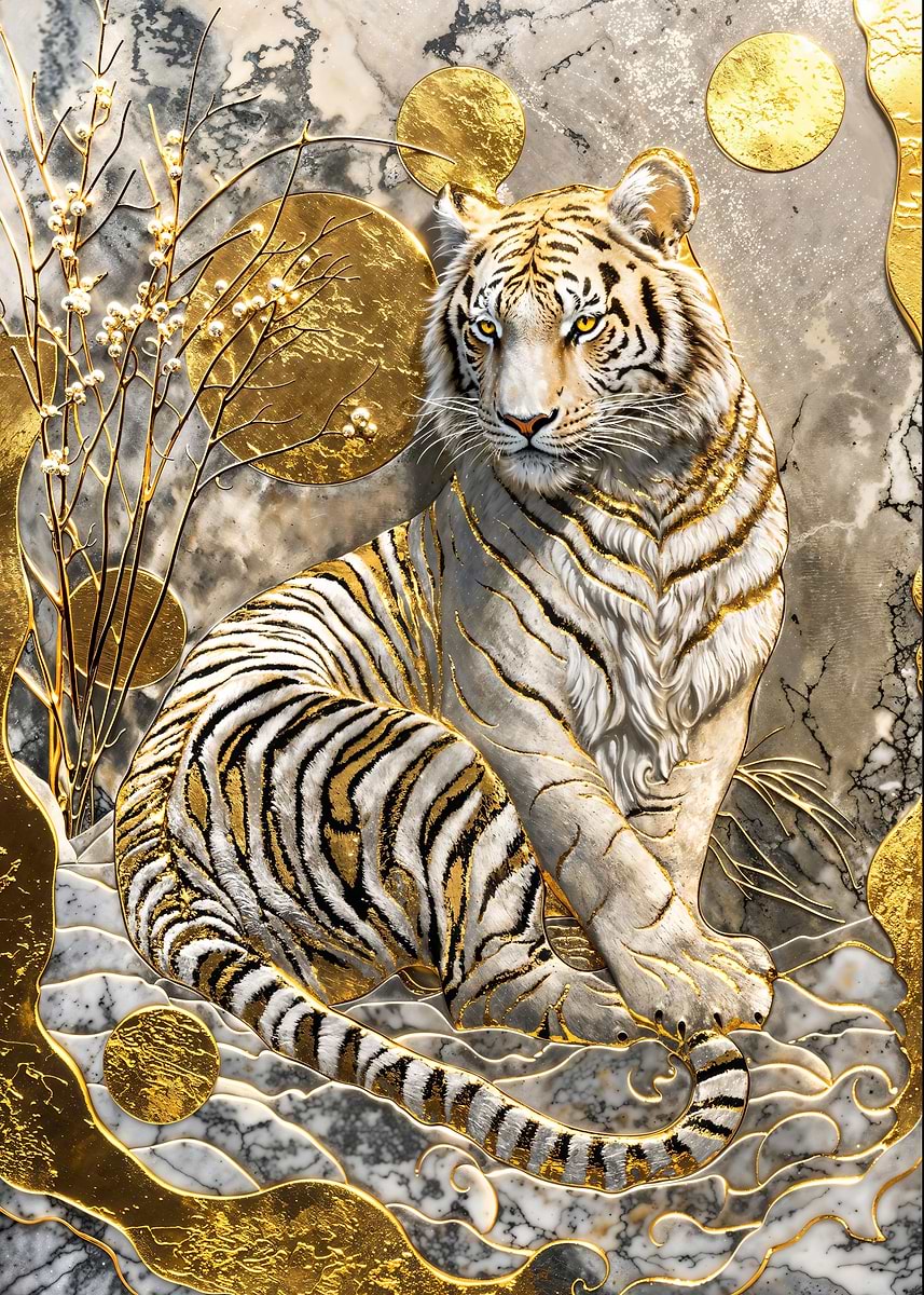 Elegant Tiger Majesty — from the Precious Metal Reforged collection, a Pixaverse metal print