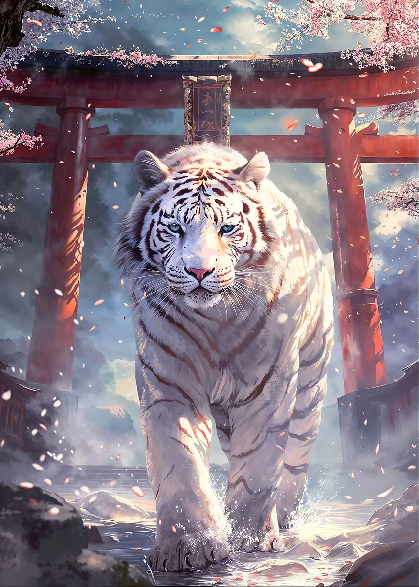 Sakura Tiger Torii Path — from the Soul Of Japan collection, a Pixaverse metal print