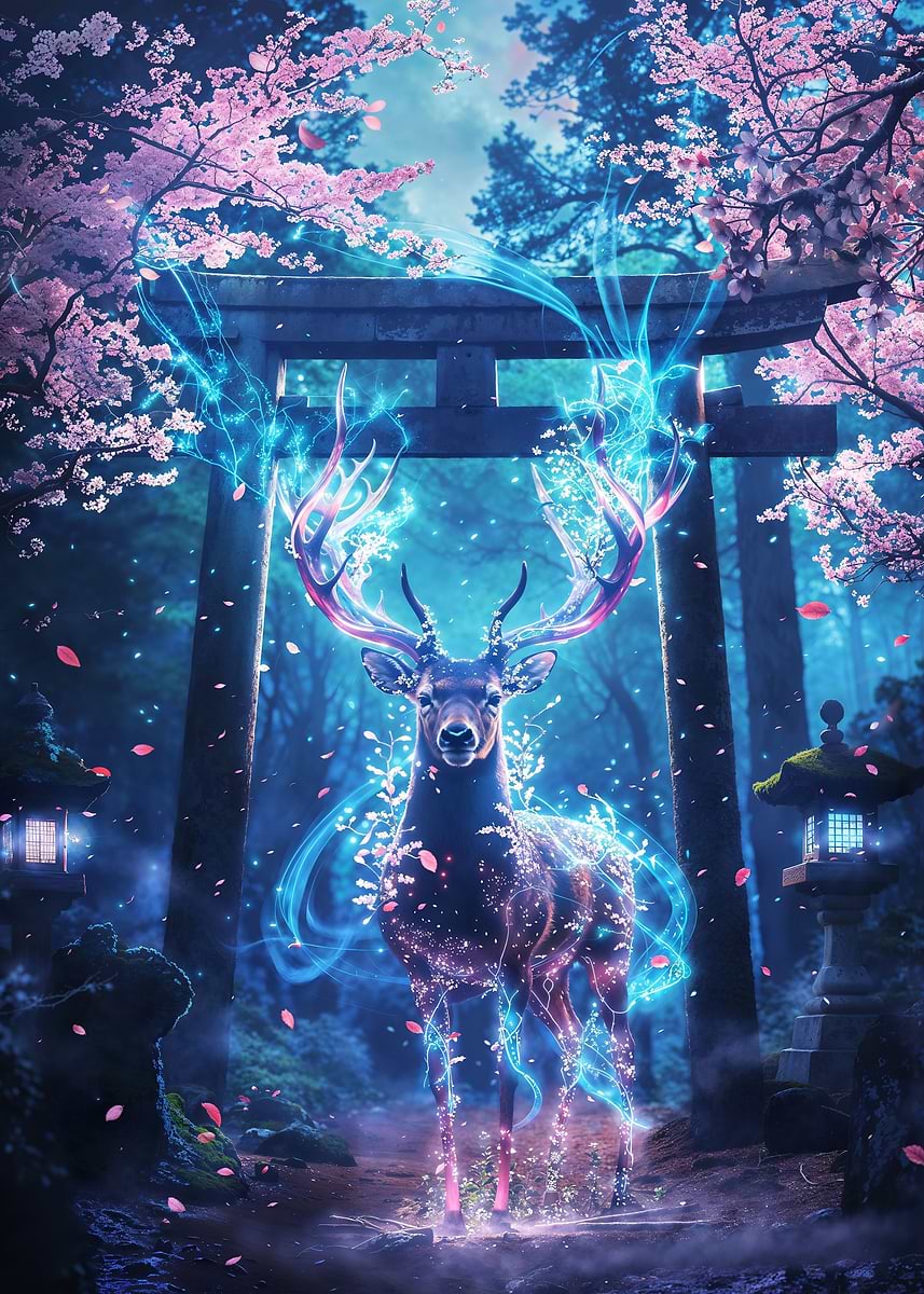 Sacred Deer Sanctuary Art — from the Soul Of Japan collection, a Pixaverse metal print