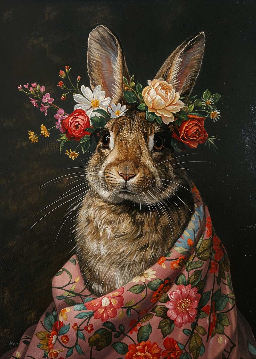 'Rabbit with Flowers' Poster, picture, metal print, paint by SuperNova ...