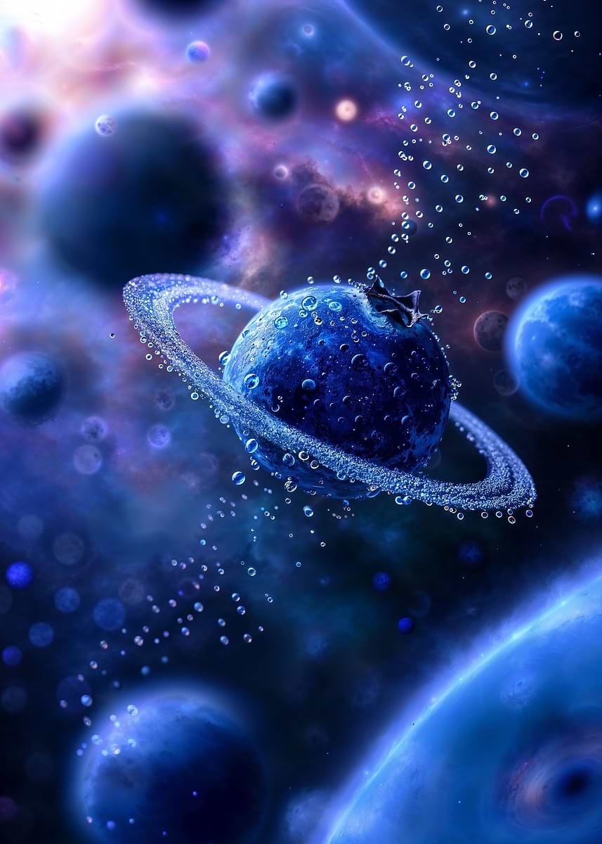 Blueberry Planet Dream — from the Galactic Garden collection, a Pixaverse metal print