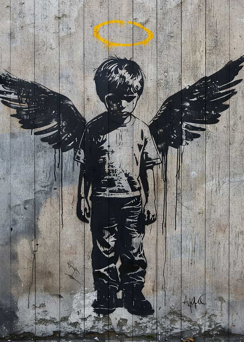 a little boy Banksy Art' Poster, picture, metal print, paint by